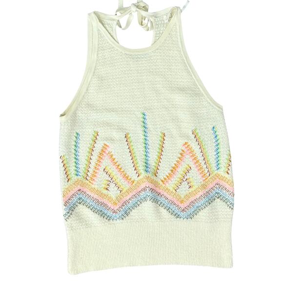 Anthropologie Cream Rainbow Cross Stitch Sunrise Embroidered Knit Tank Top Sz XS - Picture 11 of 12